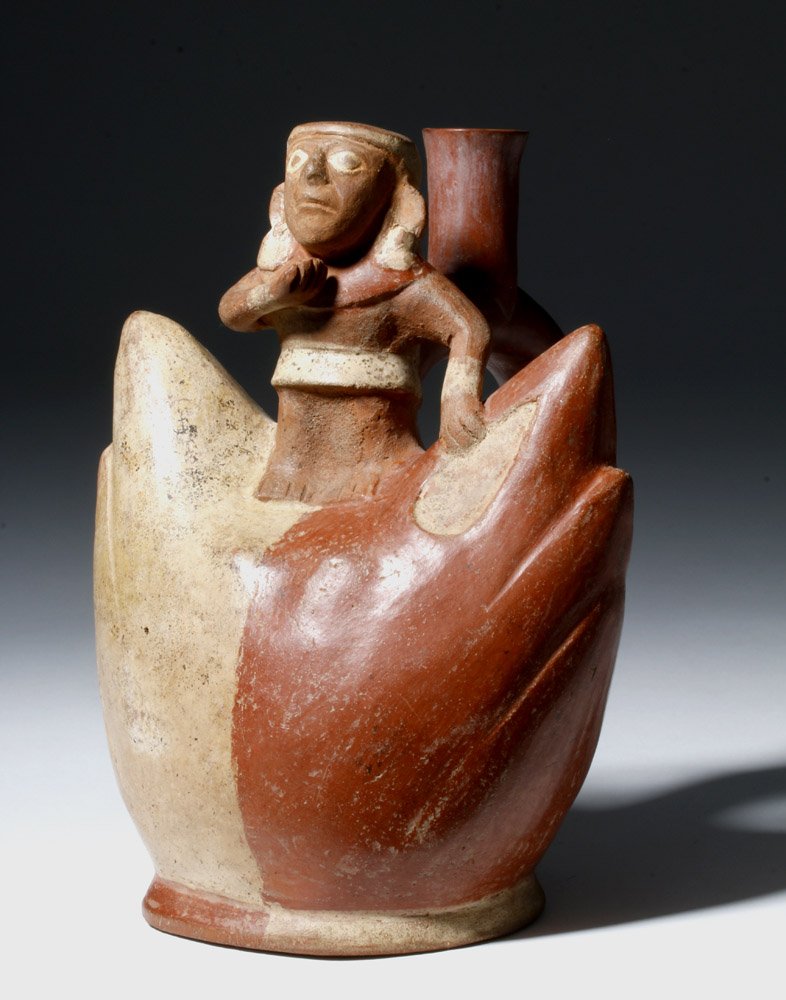 Bichrome Moche Stirrup Vessel - Man on Mountain (1 of 6)