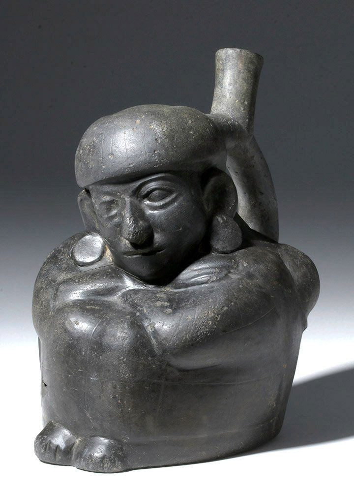 Moche Blackware Vessel - Seated Man with Coca Bag (1 of 6)