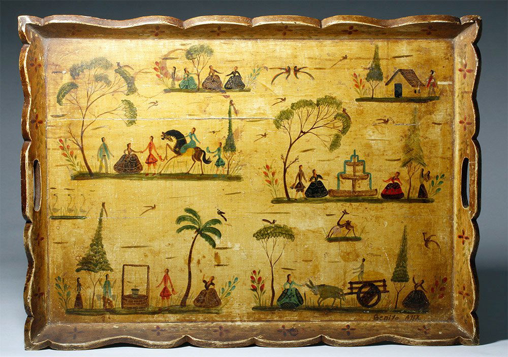 Hand Painted Mexican Folk Art Tray - Signed Benito (1 of 7)