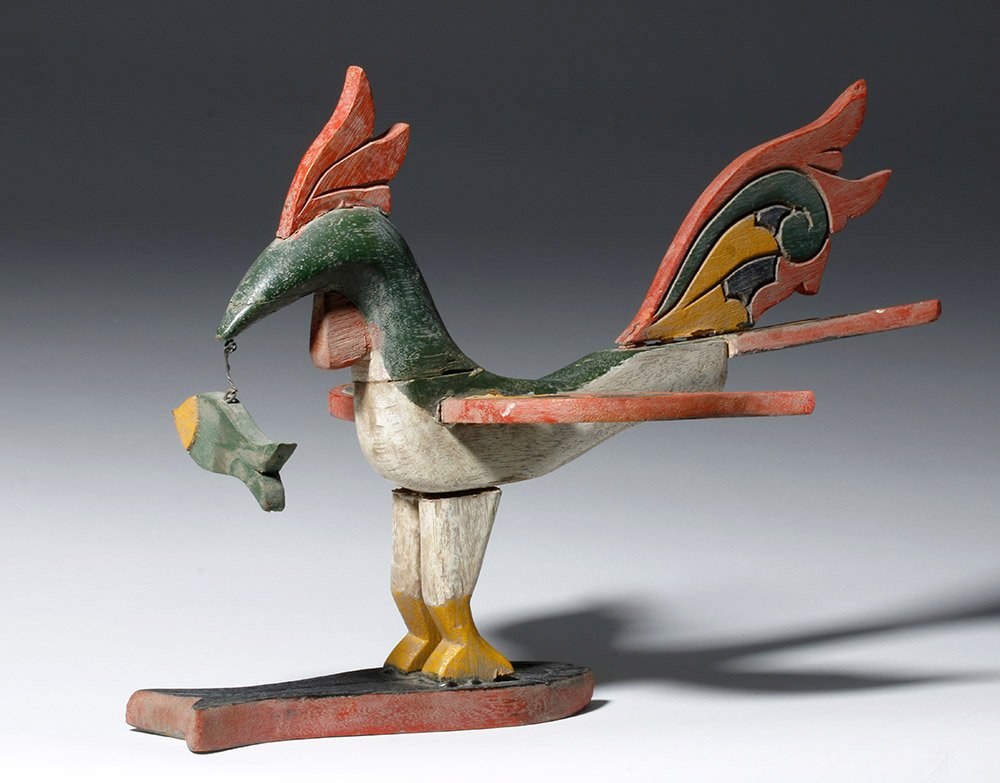 20th C. Asian Painted Wood Bird + Two Fish (1 of 7)