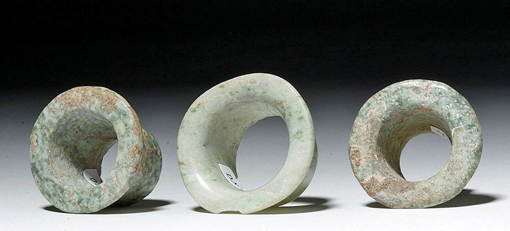 Trio of Pre-Columbian Jade Ear Spools - Mayan & Mezcala (1 of 4)