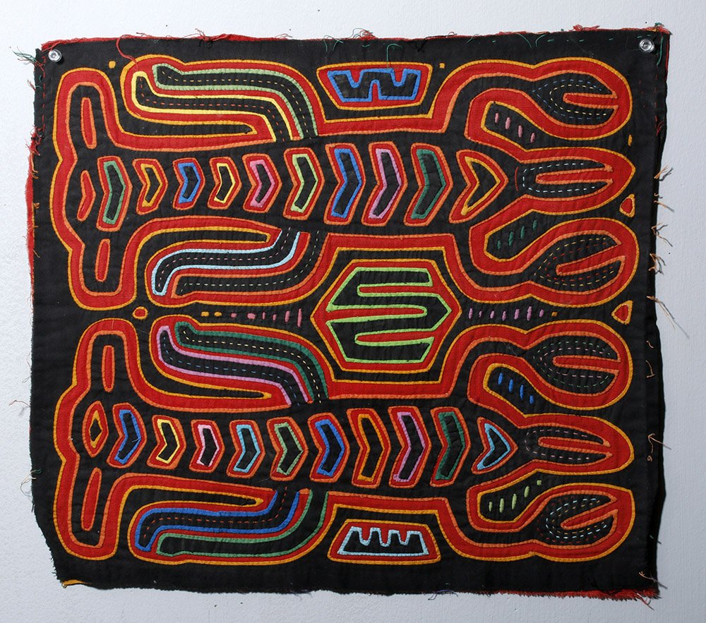 Panamanian Colorful Textile Mola - Lobsters: Central America, Panama, San Blas Islands, Kuna/Cuna, ca. 1950 CE. A finely crafted example of this folk art form created by the Kuna Native American women artisans and from the world's finest collect