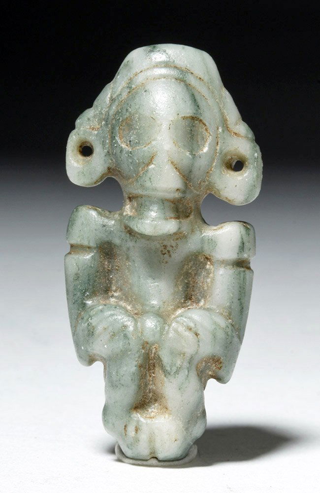 Very Rare Taino Greenstone Pendant, Crouched Male (1 of 3)