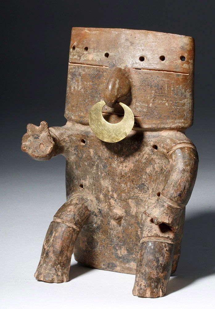 Quimbaya Pottery Seated Figure w/ Gold Nose Ring (1 of 10)