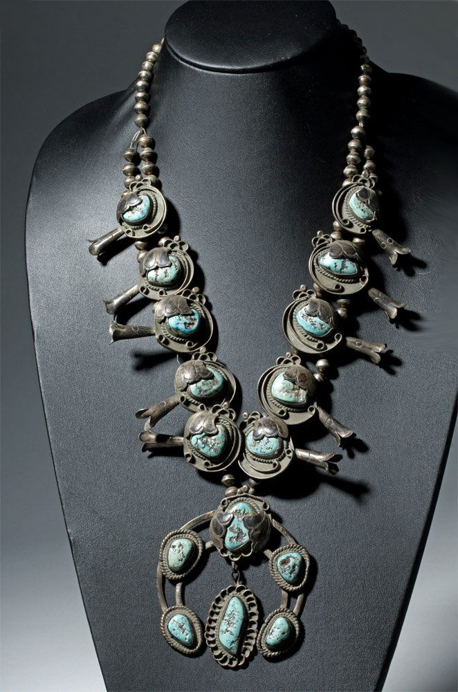 Early Navajo Silver Squash Blossom Necklace & Hair Pins (1 of 9)