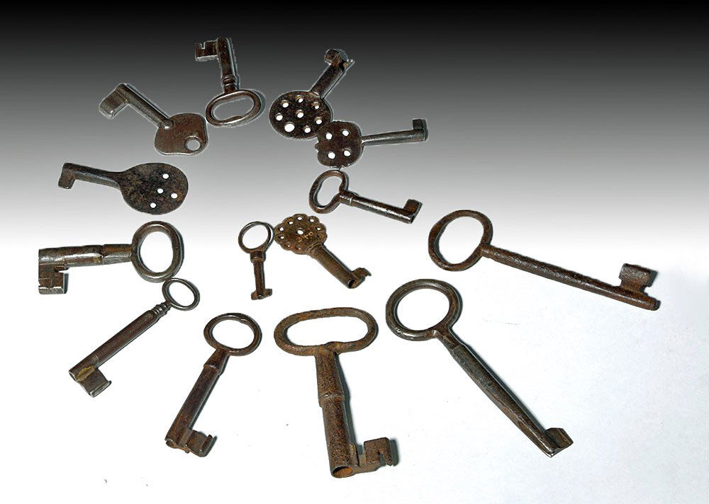 18th C. Iron Skeleton Keys -  24 Varying Sizes (1 of 4)