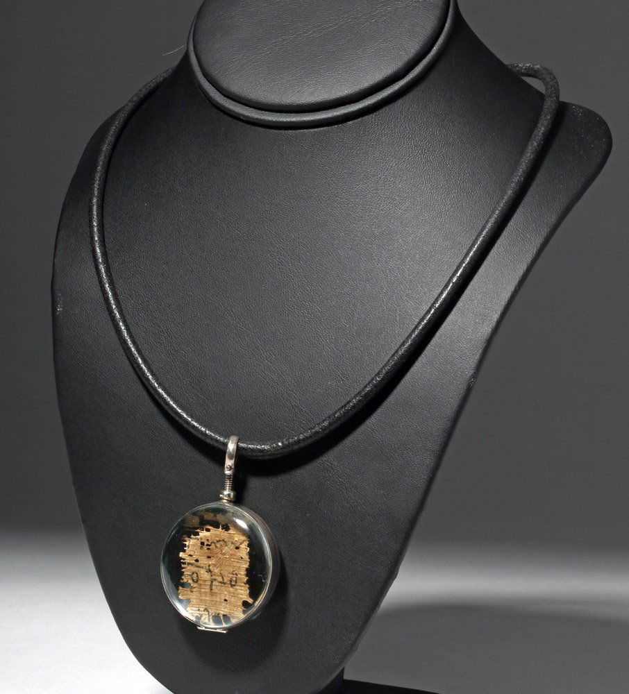 Custom Necklace w/ Ancient Papyrus in Circular Pendant (1 of 5)