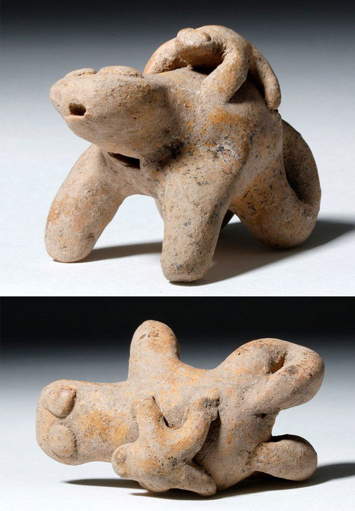 Rare Pre-Columbian Pottery Whistle 2 Frogs (1 of 7)