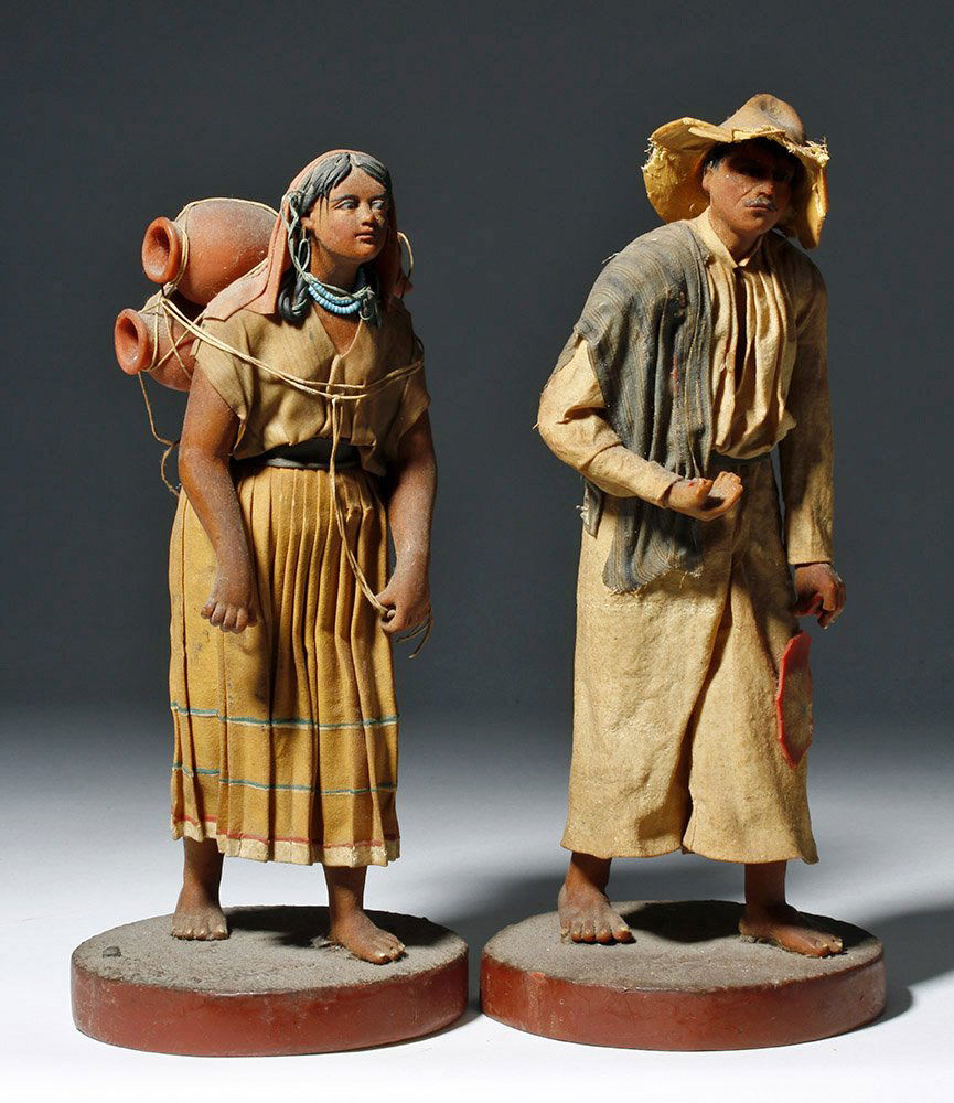 Pair 19th C. Mexican Wax Dolls - Nacimiento Figures (1 of 7)