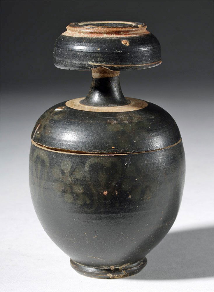 Greek Blackware Pyxis w/ Lid - Floral Pattern (1 of 8)