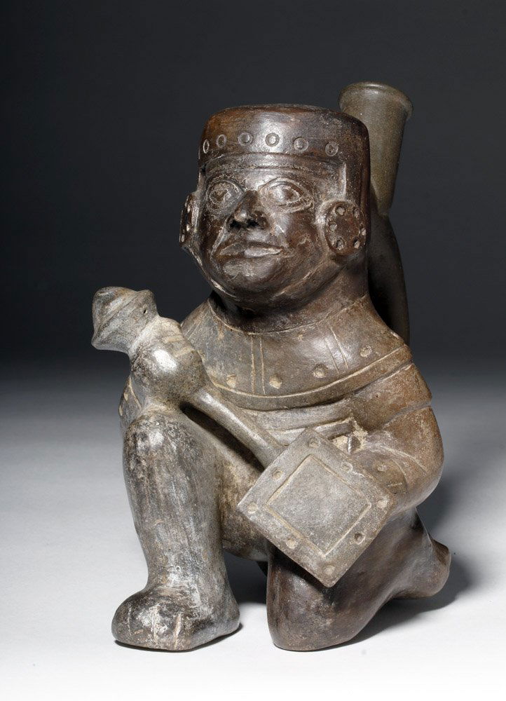 Moche Blackware Stirrup Vessel of Warrior, ex-Sotheby's (1 of 8)