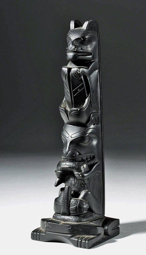 20th C. Haida Carved Argillite Totem Figure - 2 Bears (1 of 9)