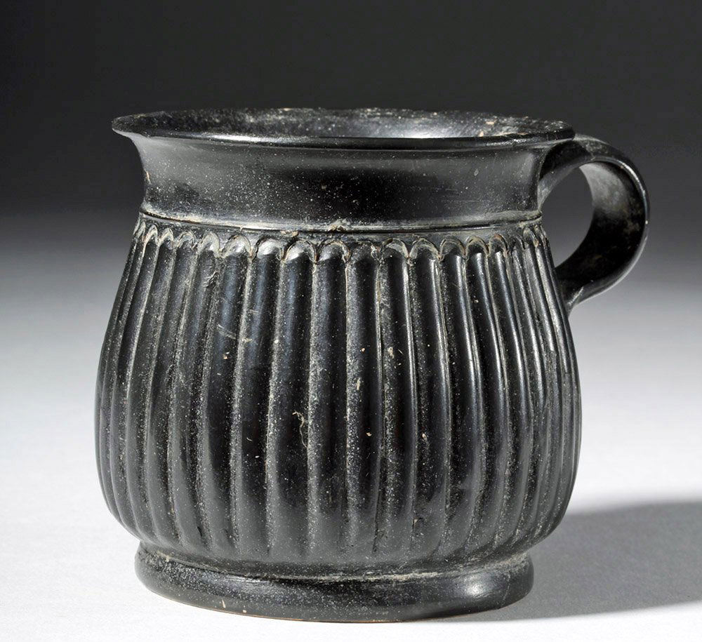 Greek Attic Blackware Ribbed Mug w/ Maker's Mark (1 of 7)