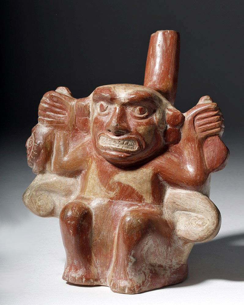 Wonderful Moche Ai Apec Stirrup Vessel - Severed Heads (1 of 9)