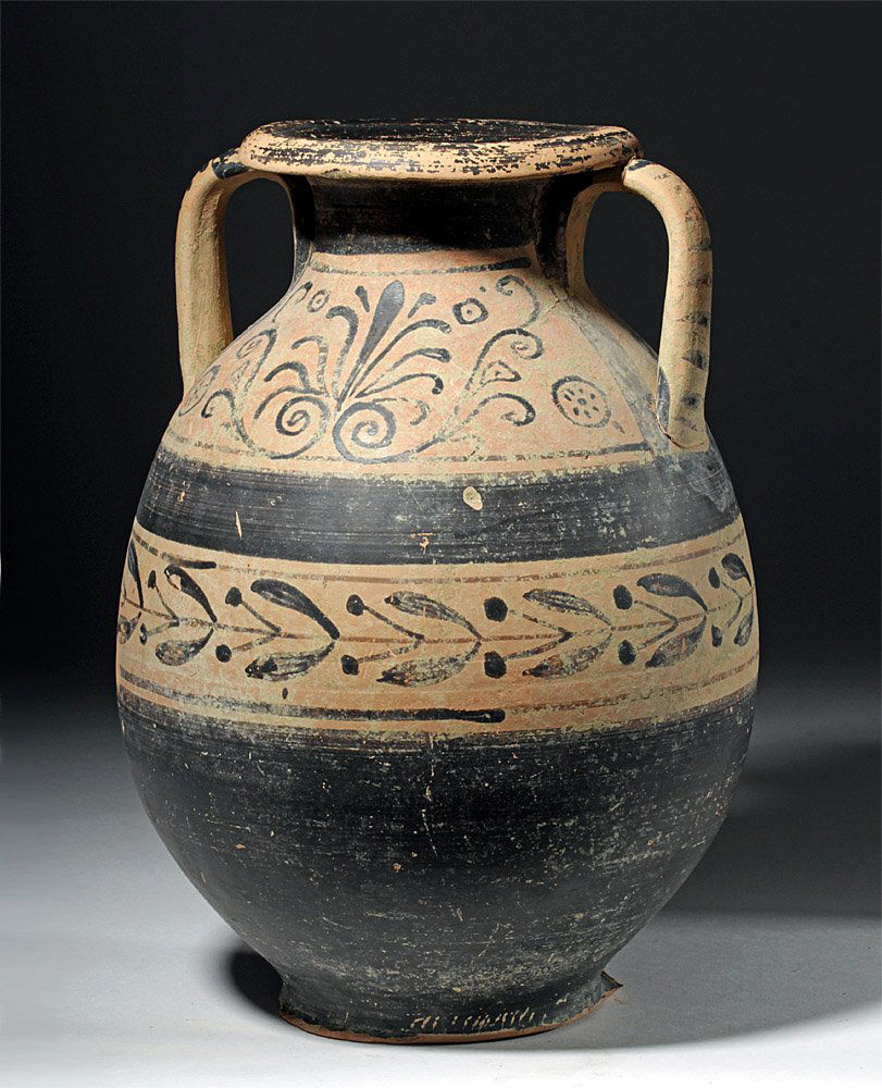 Large Greek Pottery Belly Amphora w/ Florals (1 of 7)