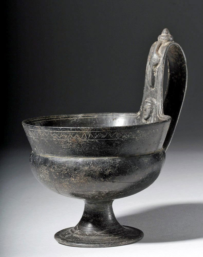 Etruscan Bucchero Kantharos, Human Face on Handle (1 of 7)