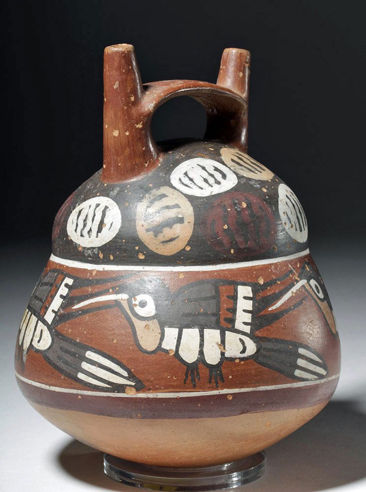 Nazca Polychrome Bridge Spout Vessel w/ Hummingbirds (1 of 8)