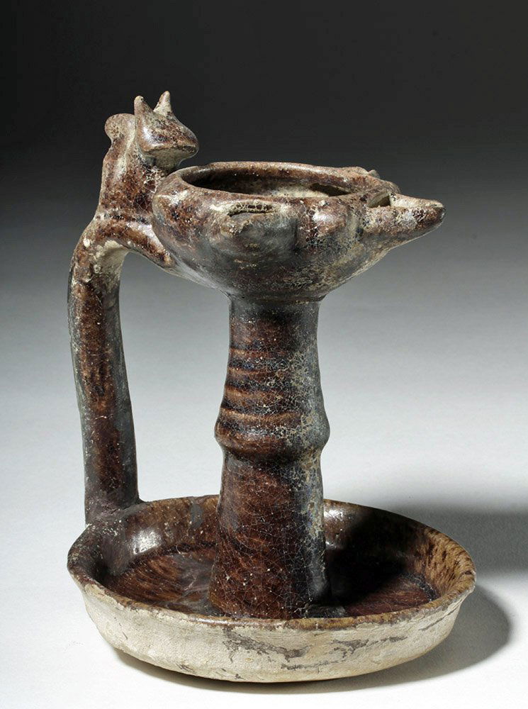 Ancient Nishapur Glazed Oil Lamp w/ Squirrel (1 of 7)