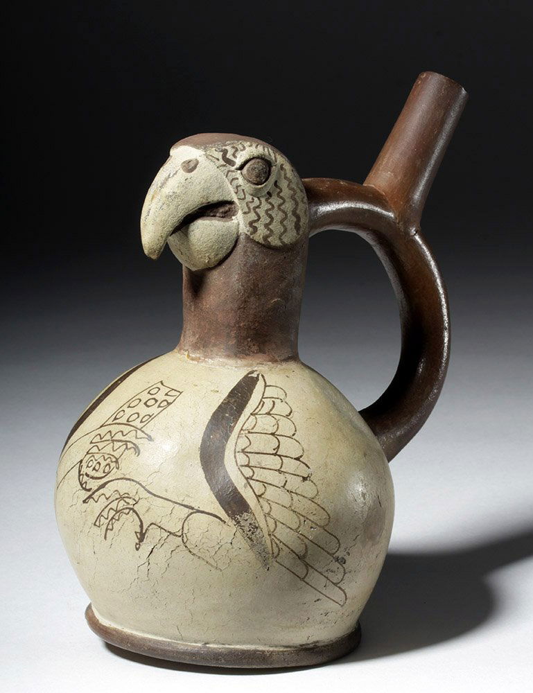 Moche IV Fine-Line Figural Stirrup Jar - Parrot (1 of 9)