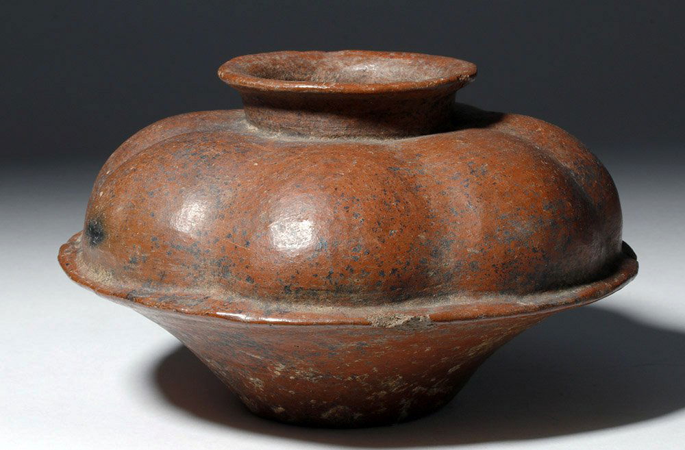Colima Pottery Redware Gadrooned Gourd Vessel (1 of 6)