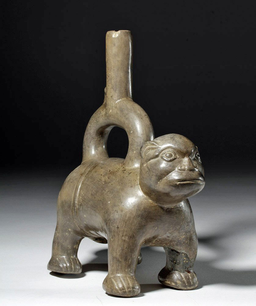 Chimu Inca Pottery Standing Jaguar Stirrup Jar (1 of 8)