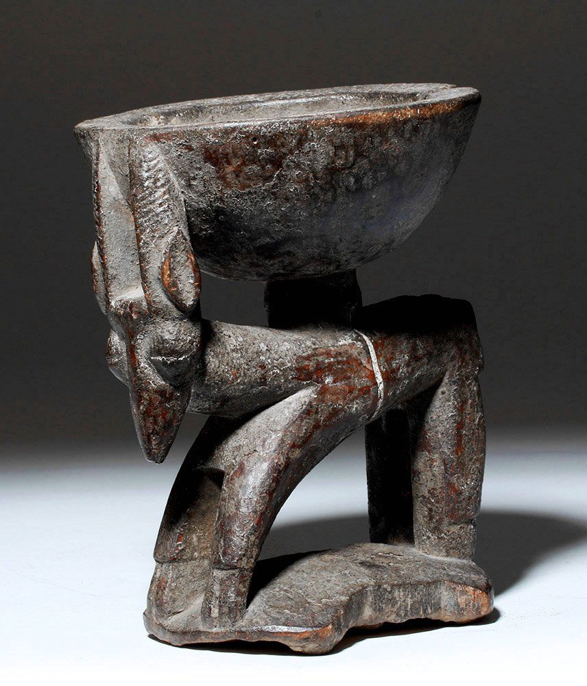 20th C. Yoruba Wood Ifa Divination Bowl of Antelope (1 of 6)