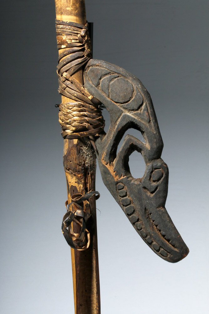 20th C. PNG Wood / Bamboo Atl Atl, ex-Kennedy: Papua New Guinea, Middle Sepik River, early-mid 20th century CE. This is an atl atl, a weapon with a tremendous history and that is still used today in Papua New Guinea and other places throughout the