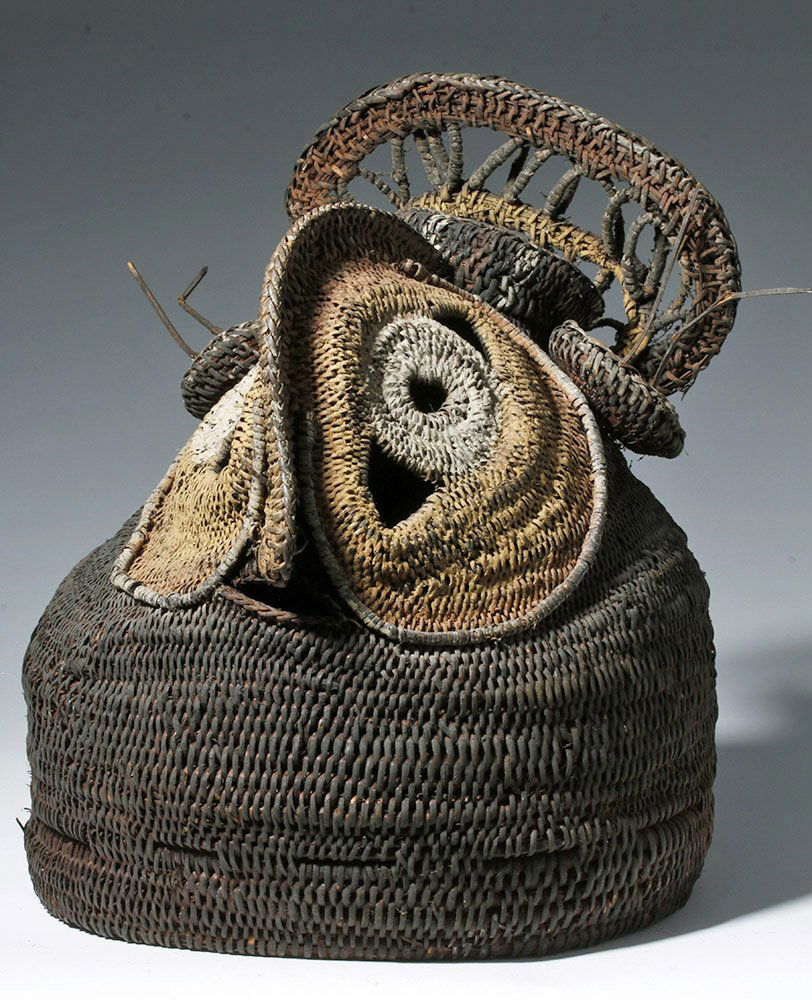 Early 20th C. PNG Woven Abelam Mask with Crest (1 of 7)