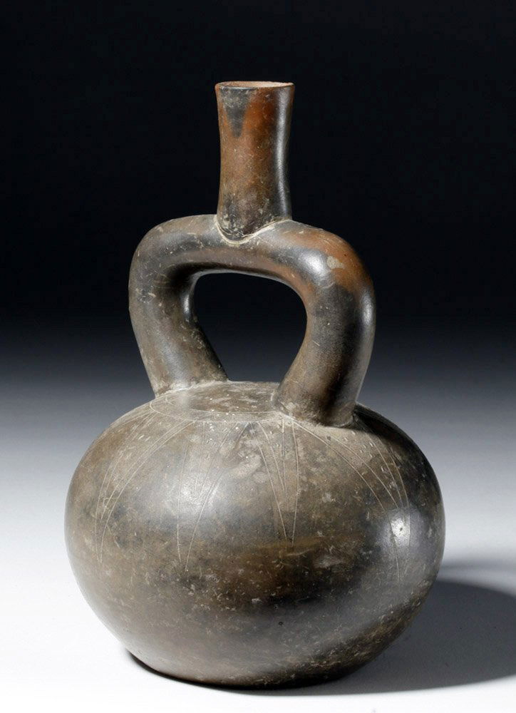 Late Chavin Brownware Stirrup Jar w/ Incised Star (1 of 7)