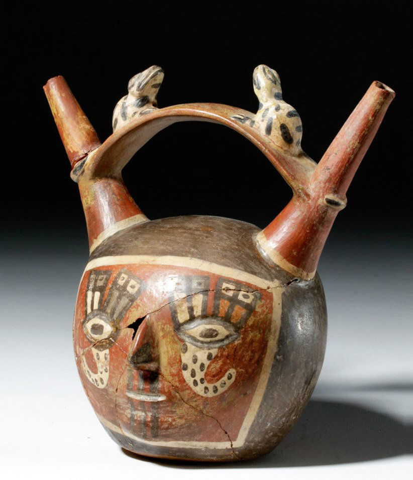 Huari Polychrome Jar with Janus Heads & Frogs (1 of 9)