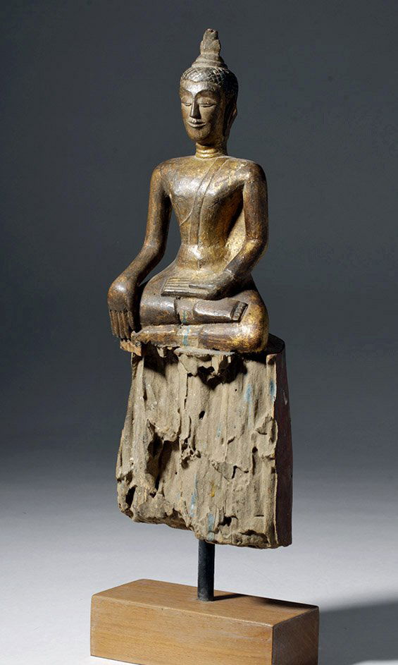 19th C. Laotian Gilded / Lacquered Wood Seated Buddha (1 of 7)