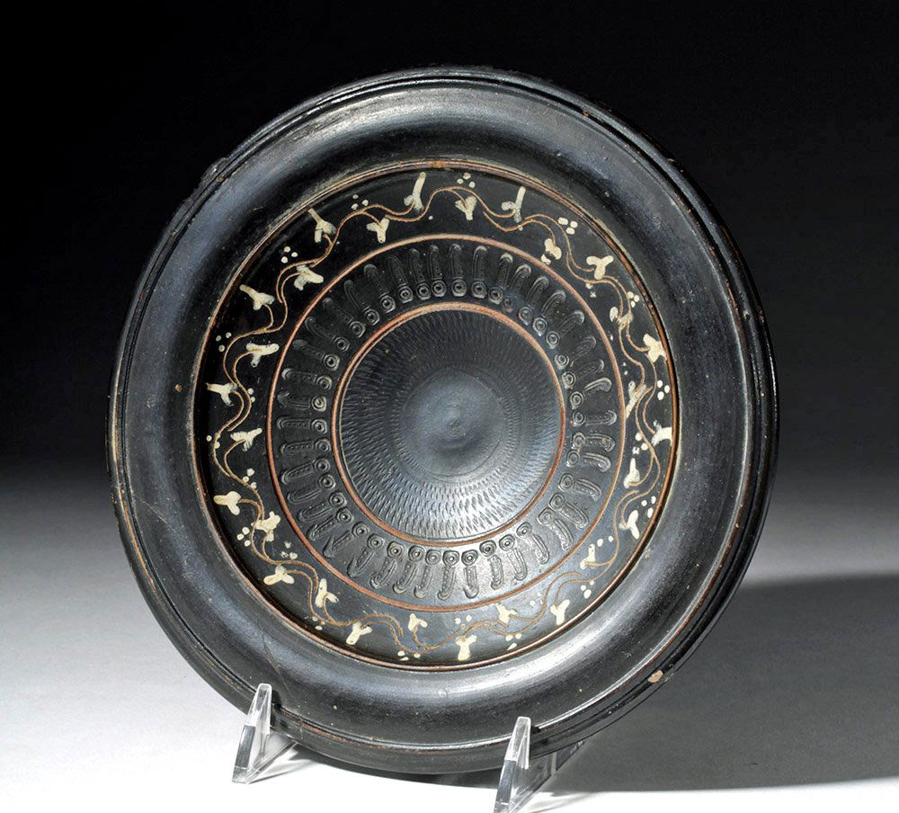 Greek Teano Ware Plate, Stamped Interior Design (1 of 6)