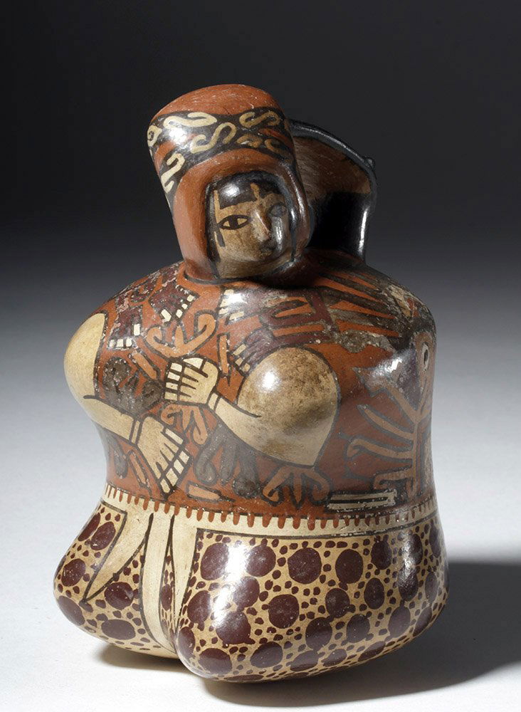 Superb Nazca Polychrome Spouted Vessel - Kneeling Woman (1 of 8)