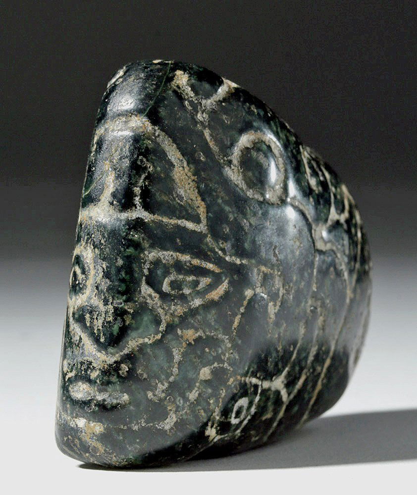 Mayan Green Stone Celt, Human Head Wearing Serpent Head (1 of 7)