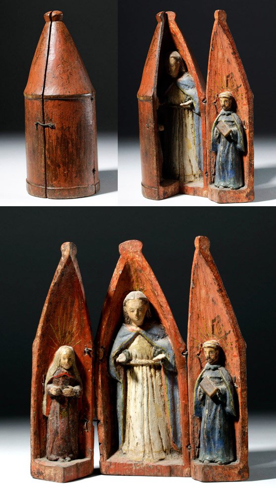 19th C. Spanish Colonial Wood Temple w/ Religious Scene (1 of 10)