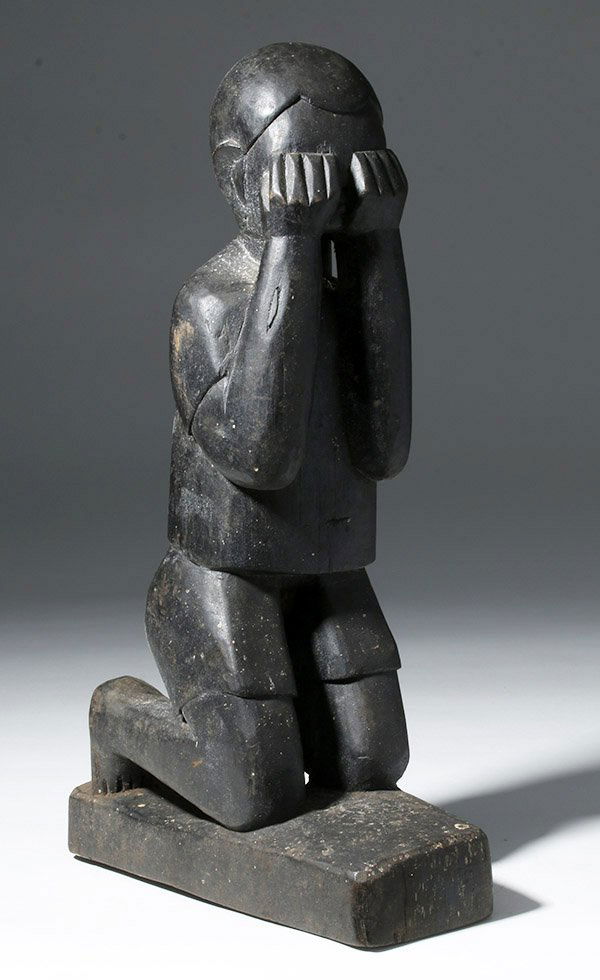 Early 20th C. DR Congo Wood Kneeling Figure (1 of 6)