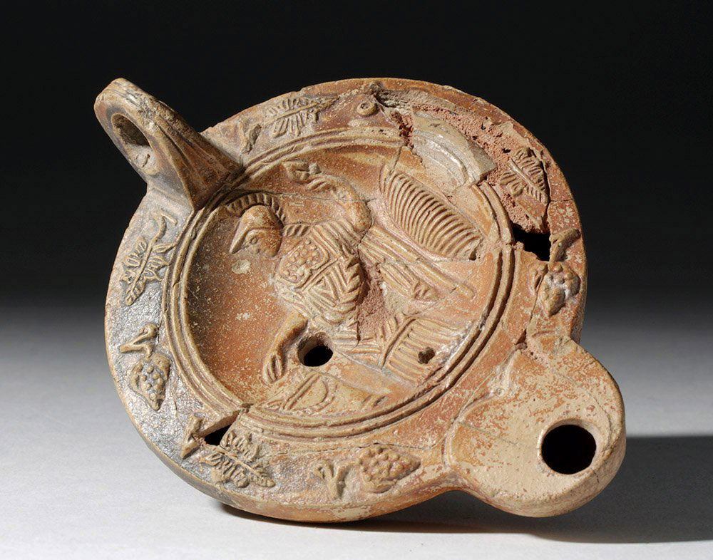 Roman Pottery Oil Lamp w/ Athena Motif (1 of 7)