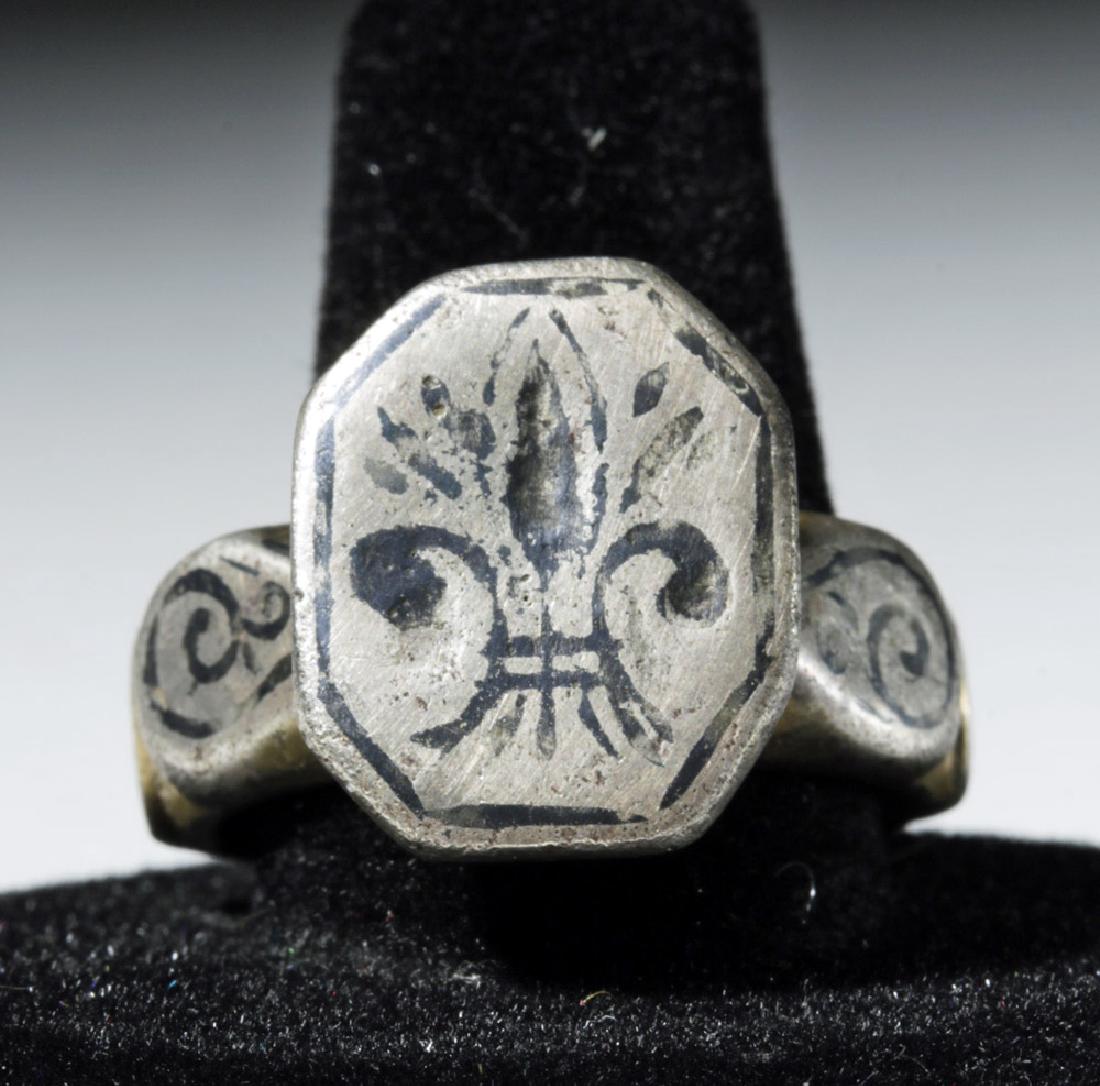 13th C. Medieval Gilded Silver Ring w/ Fleur de Lis (1 of 4)