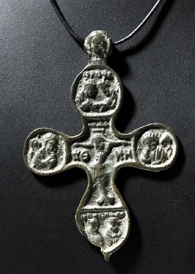 16th C. Russian Bronze 2-Sided Crucifix, Rounded Arms (1 of 2)