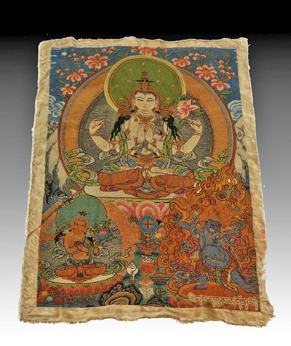 Tibetan Embroidered Silk Thangka - Dazi Stitch (1 of 7)