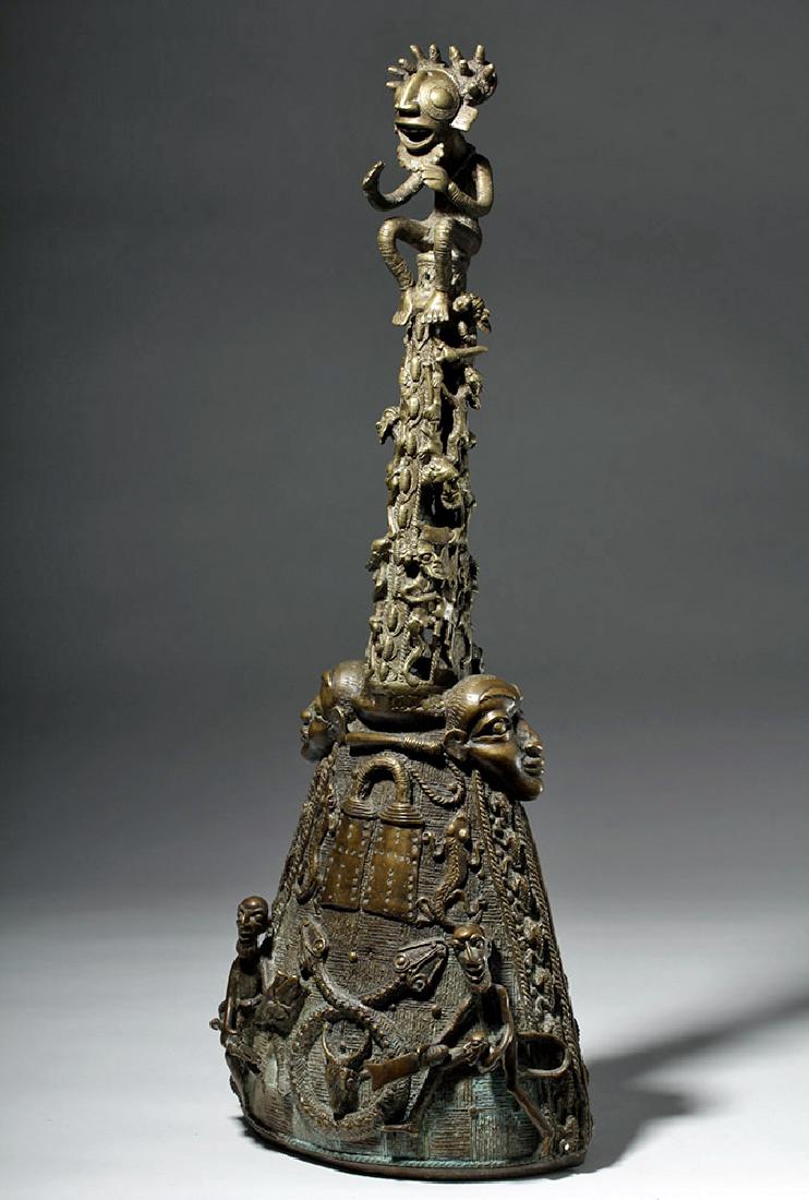 Huge / Detailed African Benin Brass Bell w/ Anansi (1 of 10)