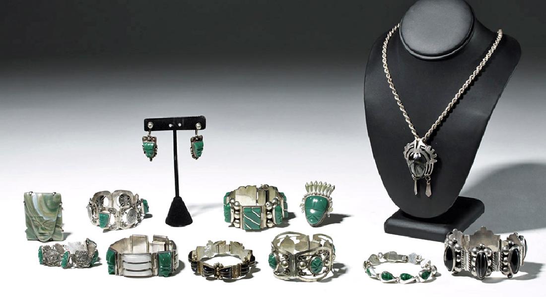 Nice Grouping of 20th C. Mexican Silver Jewelry, 12 pcs (1 of 6)