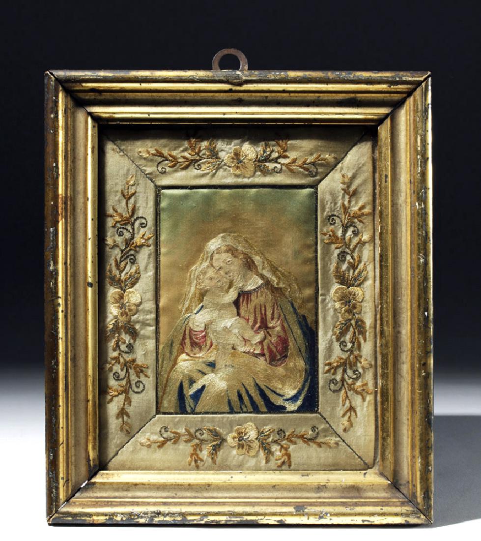 18th C. European Embroidered Scapular of Mary & Jesus (1 of 3)