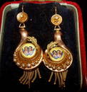 Victorian 14Kt Gold, Enamel & Seed Pearl  Earrings