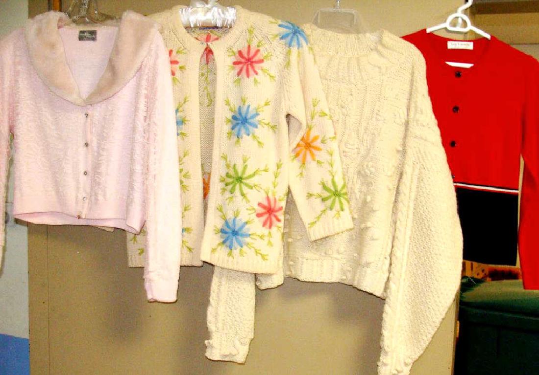 Vintage Sweaters, Guy Laroche: Group of Three 1950's Sweaters and a Guy Laroche Cardigan, approx. sizes med. Condition vg/g