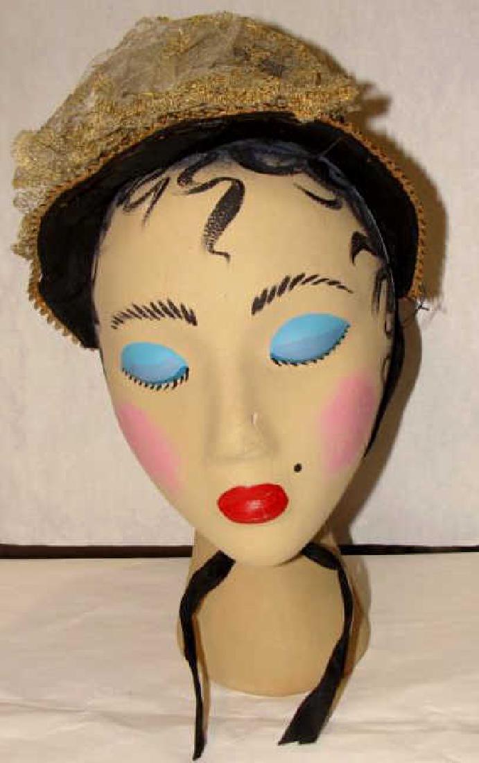 Antique Black Straw Bonnet, Hat 1860 (1 of 5)