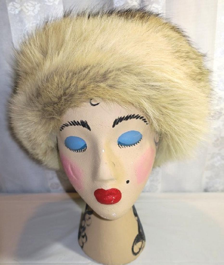 Vintage Fur Coyote Hat, 1960: Coyote Fur Pill Box 1960's, Maker's Label Don Marshall