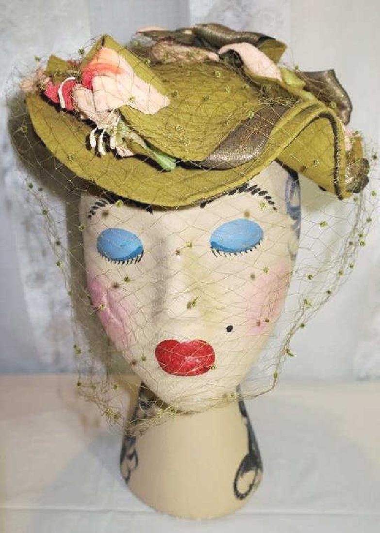 Vintage Olive Green Tilt Hat, 1930's (1 of 4)