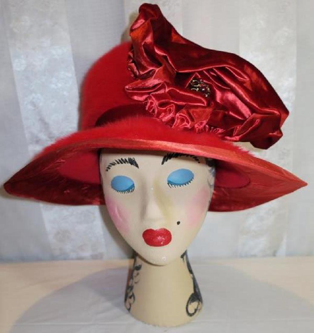 Vintage Red Fur High Fashion Hat (1 of 2)
