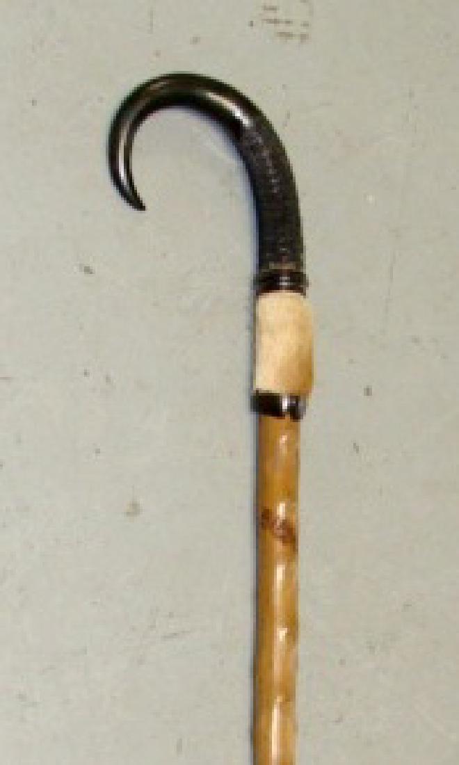 Horn & Hoof Hair Walking Stick: Vintage Elk Horn and Hoof Hair Walking Stick, Cane
